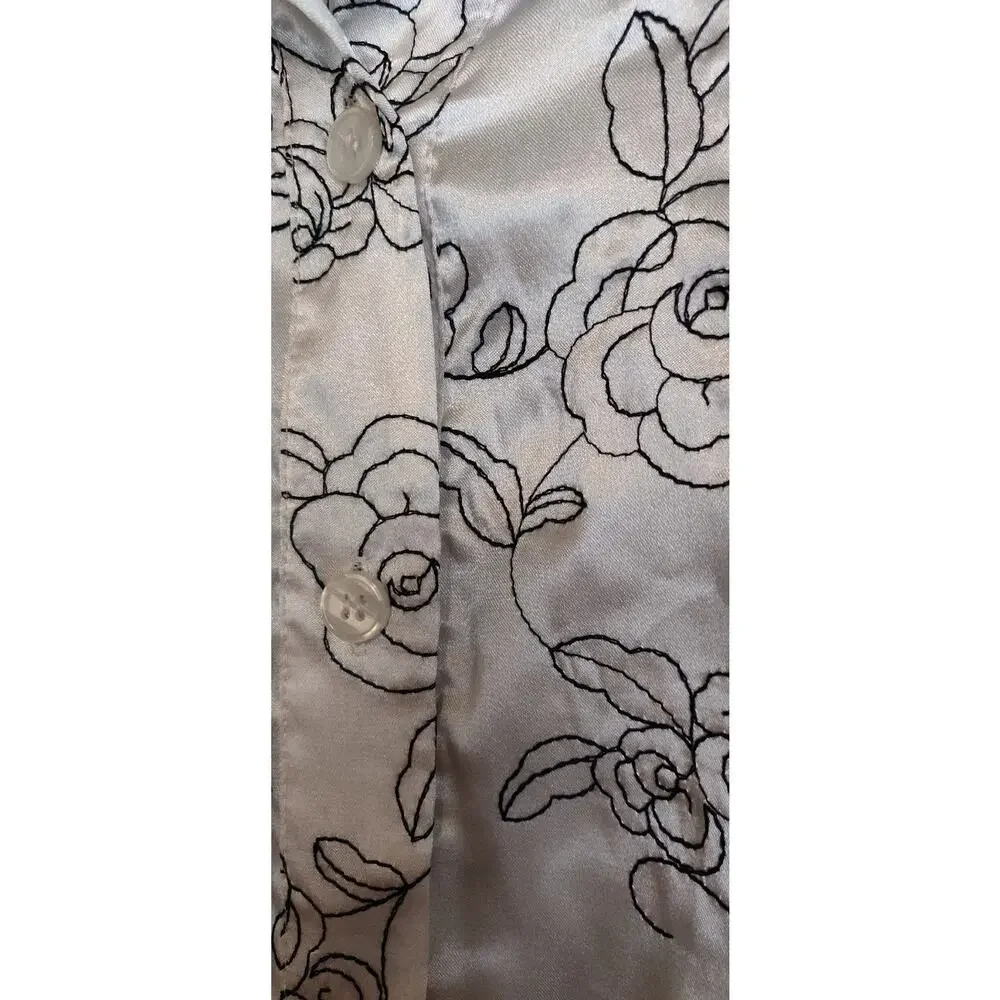 Style & Co Satin Blouse Top 16W Embroidered Black White Flared 3/4 Sleeves - Picture 8 of 16